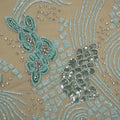 Aqua Bugle Beads Floral Embroidered Tulle Fabric - Rex Fabrics