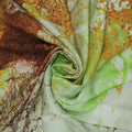 Yellow, Brown and Green Abstract Charmeuse Polyester Fabric - Rex Fabrics