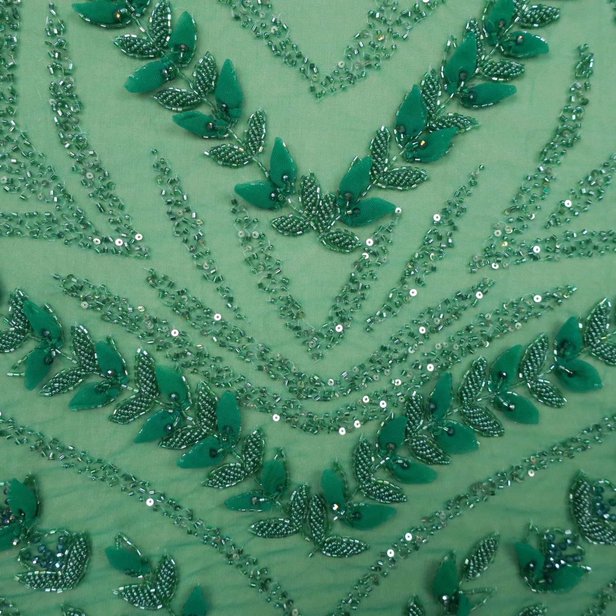 Green Bugle Beads Floral Embroidered Tulle Fabric– Rex Fabrics