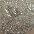 Clear Bugle Beads Abstract Embroidered Tulle Piece Fabric - Rex Fabrics