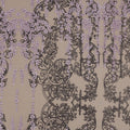 Purple and Black Abstract Flowers Embroidered Off- White Tulle Fabric - Rex Fabrics