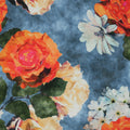 Red and White Flowers on Blue Background Charmeuse Polyester Fabric - Rex Fabrics
