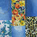 Denim Jean Print with Floral Charmeuse Polyester Fabric - Rex Fabrics