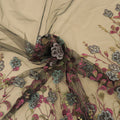 Wine Tulle with Silver and Gold Floral Embroidery Fabric - Rex Fabrics