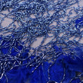 Blue Tulle with Feathers and Fringes Embroidered Fabric - Rex Fabrics