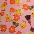 Chicks and Oranges on Pink Printed Polyester Mikado Fabric - Rex Fabrics