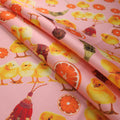 Chicks and Oranges on Pink Printed Polyester Mikado Fabric - Rex Fabrics