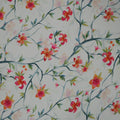 Pink Flowers on White Background Charmeuse Polyester Fabric - Rex Fabrics