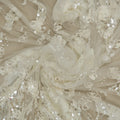 Ivory and Silver Abstract Flowers Embroidered Tulle Fabric - Rex Fabrics