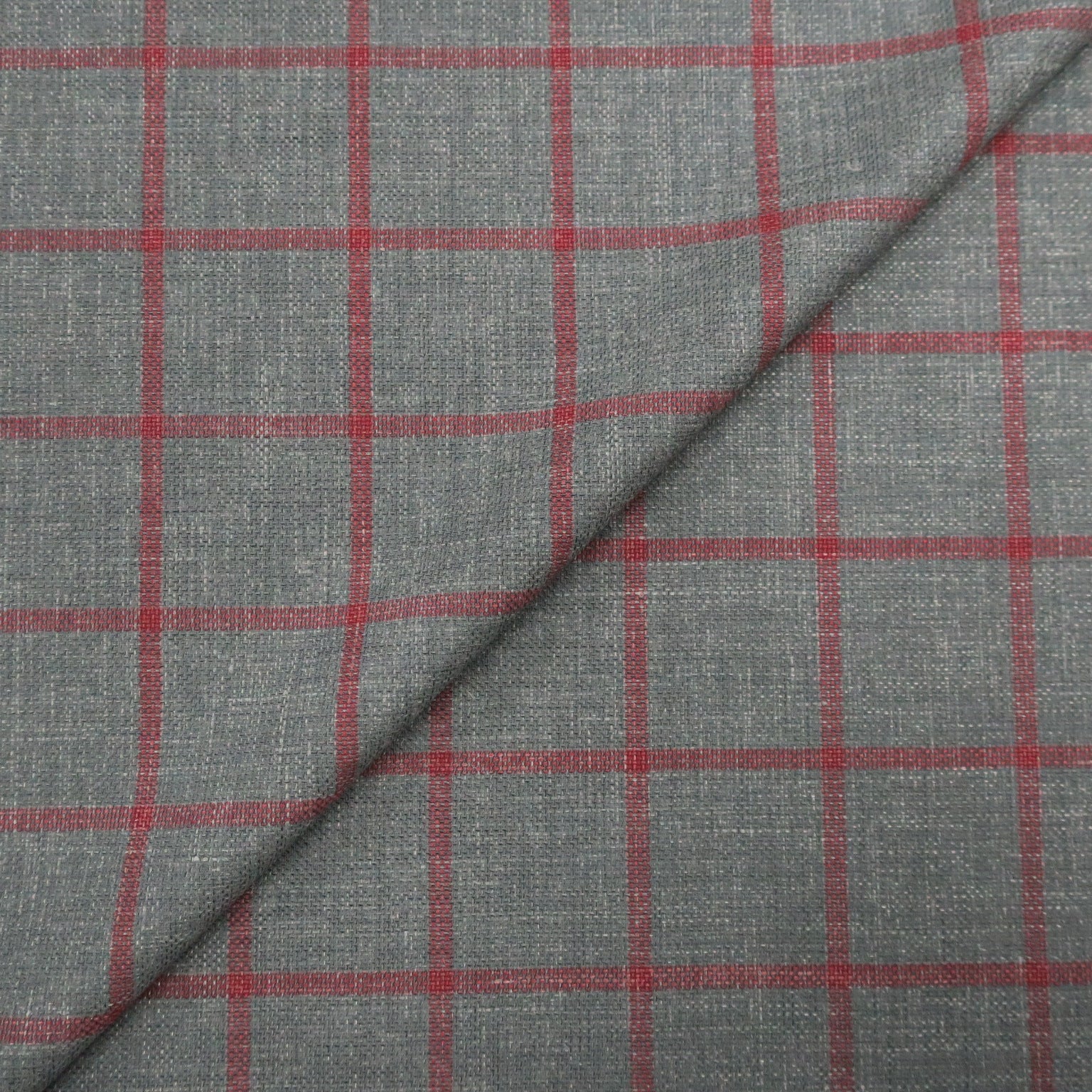3 YDS PIECE Gray with Red Windowpane Wool Dorsilk Dormeuil Fabric