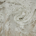 White and Grey Abstract Flowers Embroidered Tulle Fabric - Rex Fabrics