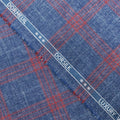 Blue with Red Windowpane Wool Dorsilk Dormeuil Fabric - Rex Fabrics