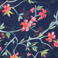Pink Flowers on Blue Background Charmeuse Polyester Fabric - Rex Fabrics