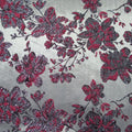 Silver Metallic Background with Magenta Floral Textured Brocade Fabric - Rex Fabrics