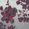 Silver Metallic Background with Magenta Floral Textured Brocade Fabric - Rex Fabrics