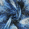 Navy and Black Abstract on Blue Background Charmeuse Polyester Fabric - Rex Fabrics