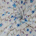 Blue Flowers on White Background Charmeuse Polyester Fabric - Rex Fabrics