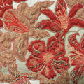 Dusty Background with Rust Floral Textured Brocade Fabric - Rex Fabrics