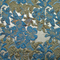 Metallic Background with Aqua Floral Textured Brocade Fabric - Rex Fabrics