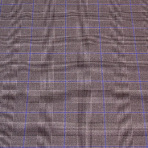 Medium Gray with Blue Windowpane Glen Wool Amadeus 365 Dormeuil Fabric - Rex Fabrics