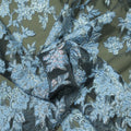 Black Background with Light Blue Metallic Textured Embroidered Organza Fabric - Rex Fabrics