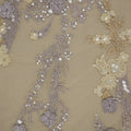 Purple and Ivory Abstract Flowers Embroidered Tulle Fabric - Rex Fabrics