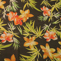 Green Orange Floral with a Black Background Printed Silk Chiffon Fabric - Rex Fabrics