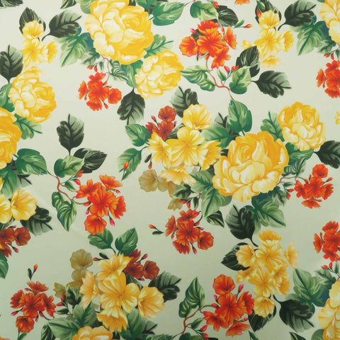 Orange Rose Floral on Nude Background Printed Polyester Mikado Fabric - Rex Fabrics