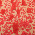 Red Beaded Feathered Embroidered Tulle Fabric - Rex Fabrics