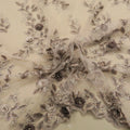 Light Brown 3D High Relief Flowers Single Scalloped Embroidered Tulle Fabric - Rex Fabrics