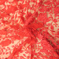 Red Beaded Feathered Embroidered Tulle Fabric - Rex Fabrics