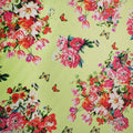 Pink Roses on Yellow Background Printed Polyester Mikado Fabric - Rex Fabrics