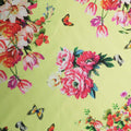 Pink Roses on Yellow Background Printed Polyester Mikado Fabric - Rex Fabrics