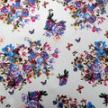 Blue Roses on White Background Printed Polyester Mikado Fabric - Rex Fabrics