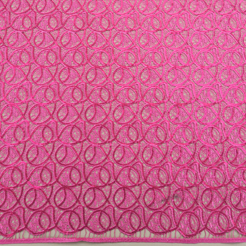 Magenta Sequins Abstract Embroidered Guipure Lace Fabric - Rex Fabrics