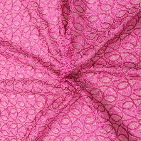 Magenta Sequins Abstract Embroidered Guipure Lace Fabric - Rex Fabrics