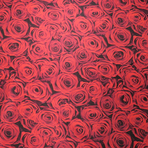 Red Roses on Black Background Printed Polyester Mikado Fabric - Rex Fabrics