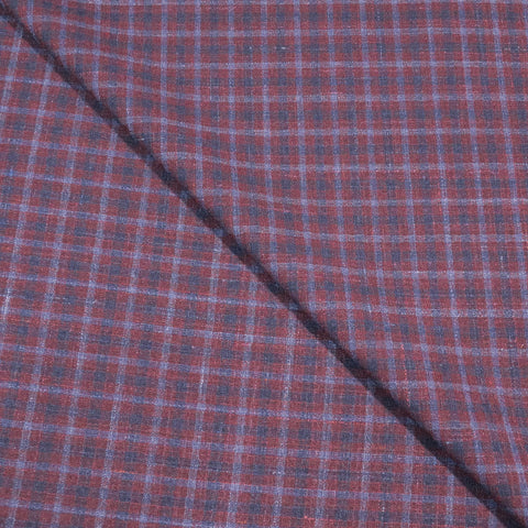 Blue and Wine Small Check Superfine Australian Wool Ermenegildo Zegna Cloth Suiting Fabric - Rex Fabrics