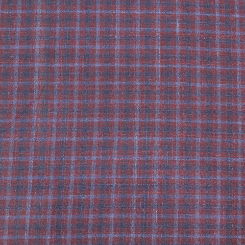 Blue and Wine Small Check Superfine Australian Wool Ermenegildo Zegna Cloth Suiting Fabric - Rex Fabrics