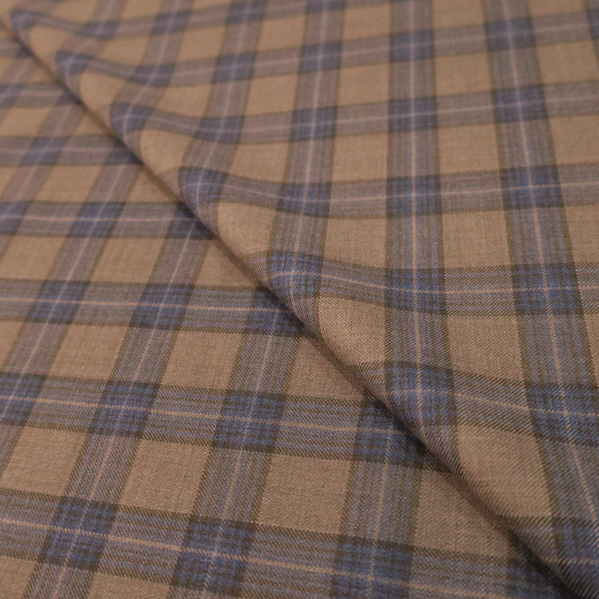 Brown with Blue Accents Plaid Superfine Wool Loro Piana Fabric | Rex ...