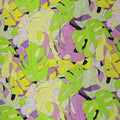 Pink, Green, Yellow and Lilac Abstract Monstera Leaves Printed Silk Charmeuse Fabric - Rex Fabrics