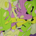 Pink, Green, Yellow and Lilac Abstract Monstera Leaves Printed Silk Charmeuse Fabric - Rex Fabrics