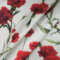 Red Roses on White Background Printed Polyester Mikado Fabric - Rex Fabrics