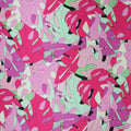 Pink, Green, and Lilac Abstract Monstera Leaves Printed Silk Charmeuse Fabric - Rex Fabrics
