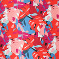 Pink, Red and Blue Abstract Monstera Leaves Printed Silk Charmeuse Fabric - Rex Fabrics