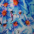 Blue and Orange Floral on Blue Background Printed Polyester Mikado Fabric - Rex Fabrics