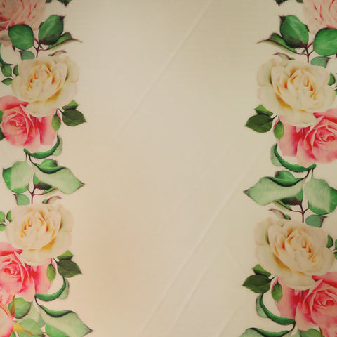 Peach Roses on Blush Background Printed Polyester Mikado Fabric - Rex Fabrics