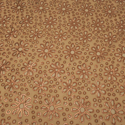 Brown Floral and Circles Embroidered Organza Fabric - Rex Fabrics