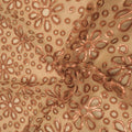 Brown Floral and Circles Embroidered Organza Fabric - Rex Fabrics