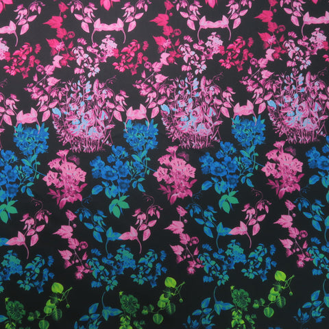 Multicolored Floral on Black Background Printed Polyester Mikado Fabric - Rex Fabrics